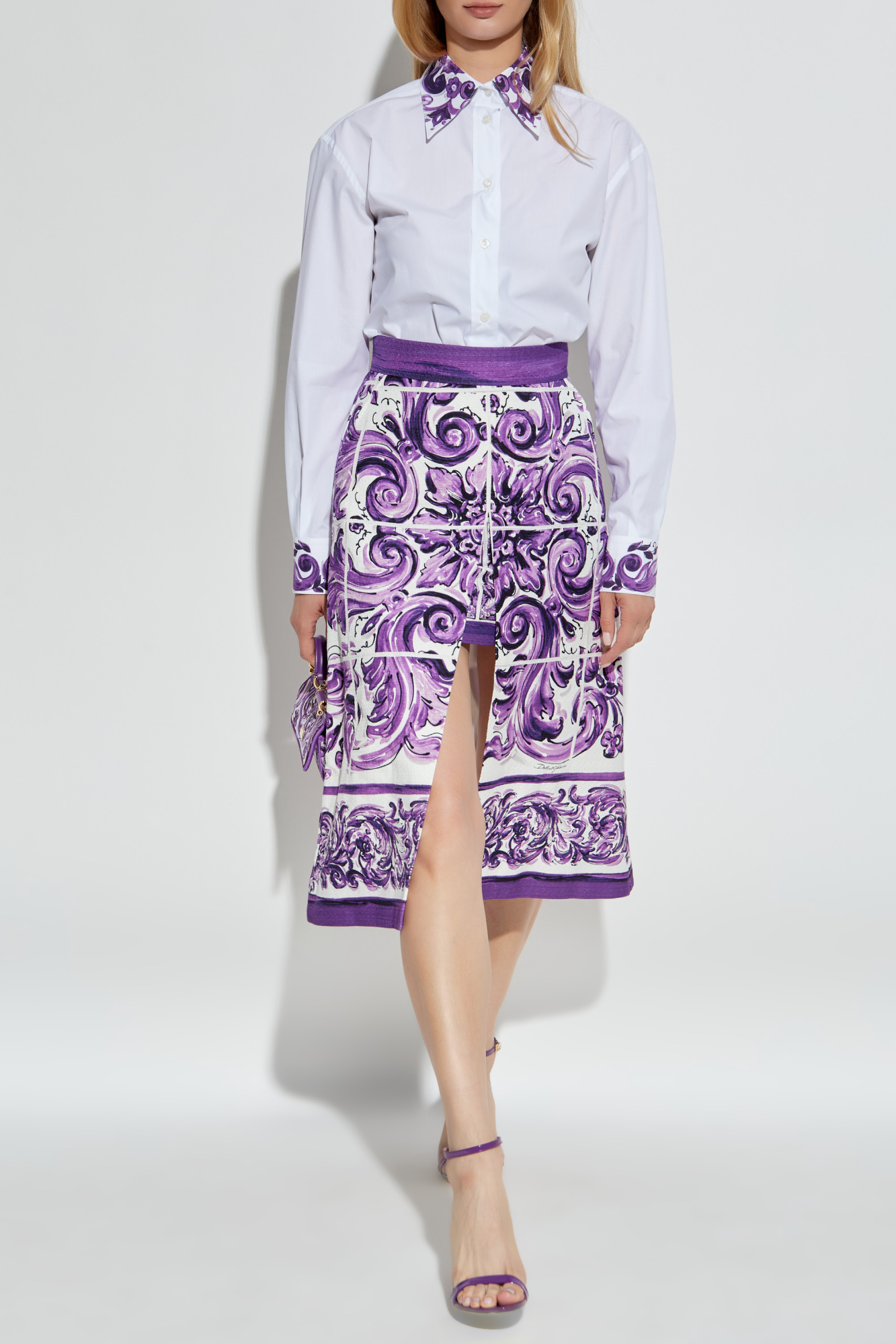 スカート DOLCE&GABBANA PURPLE MAIOLICA PRINT SKIRT IN POPLIN Dolce&Gabbana Purple Maiolica print skirt in poplin | TheDoubleF